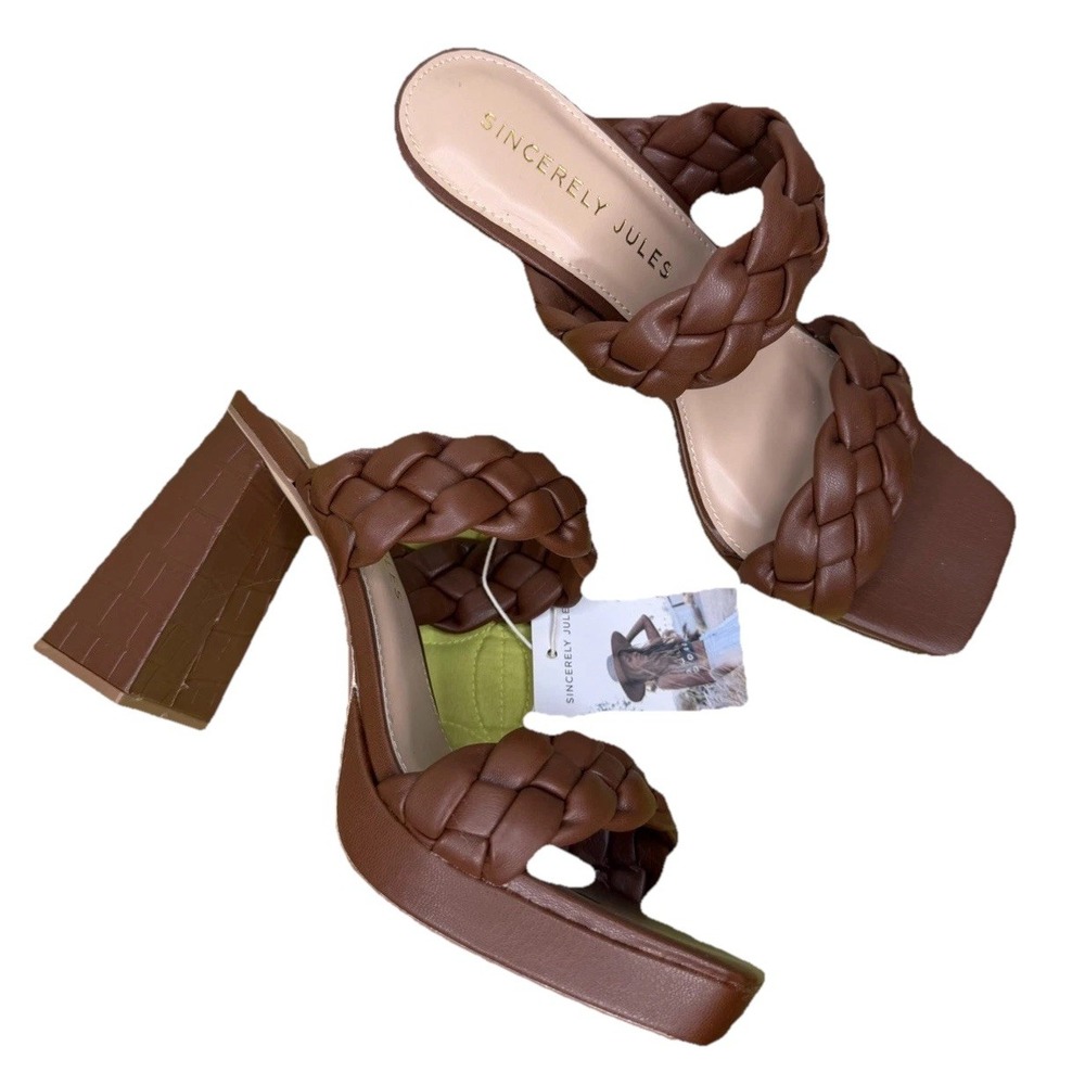 SINCERELY JULES Women's Brown Braided Block Heels Sandals Size 9